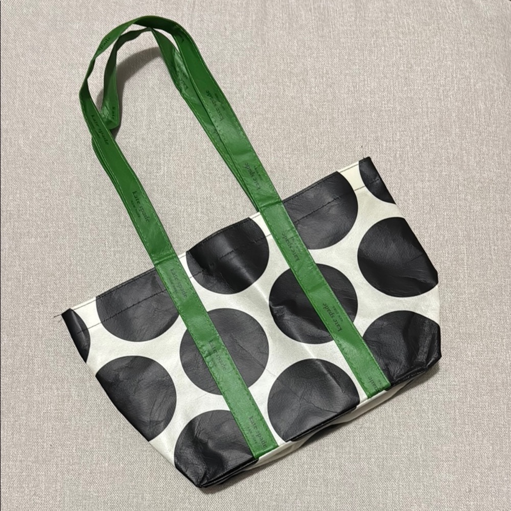 Kate Spade Mini Tote-Recycled Polyester/Signature Cream and Blk Dot with Green - Picture 2 of 15